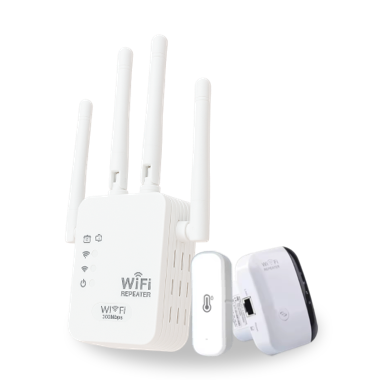 Une prise wifi blanche un capteur de température une prise wifi noir blanche