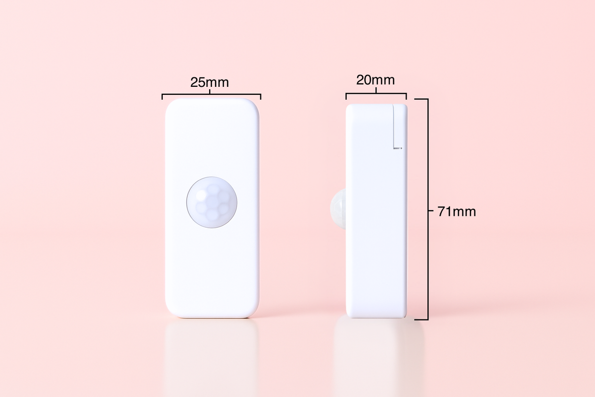 Taille du capteur de mouvement connecté sur un fond rose