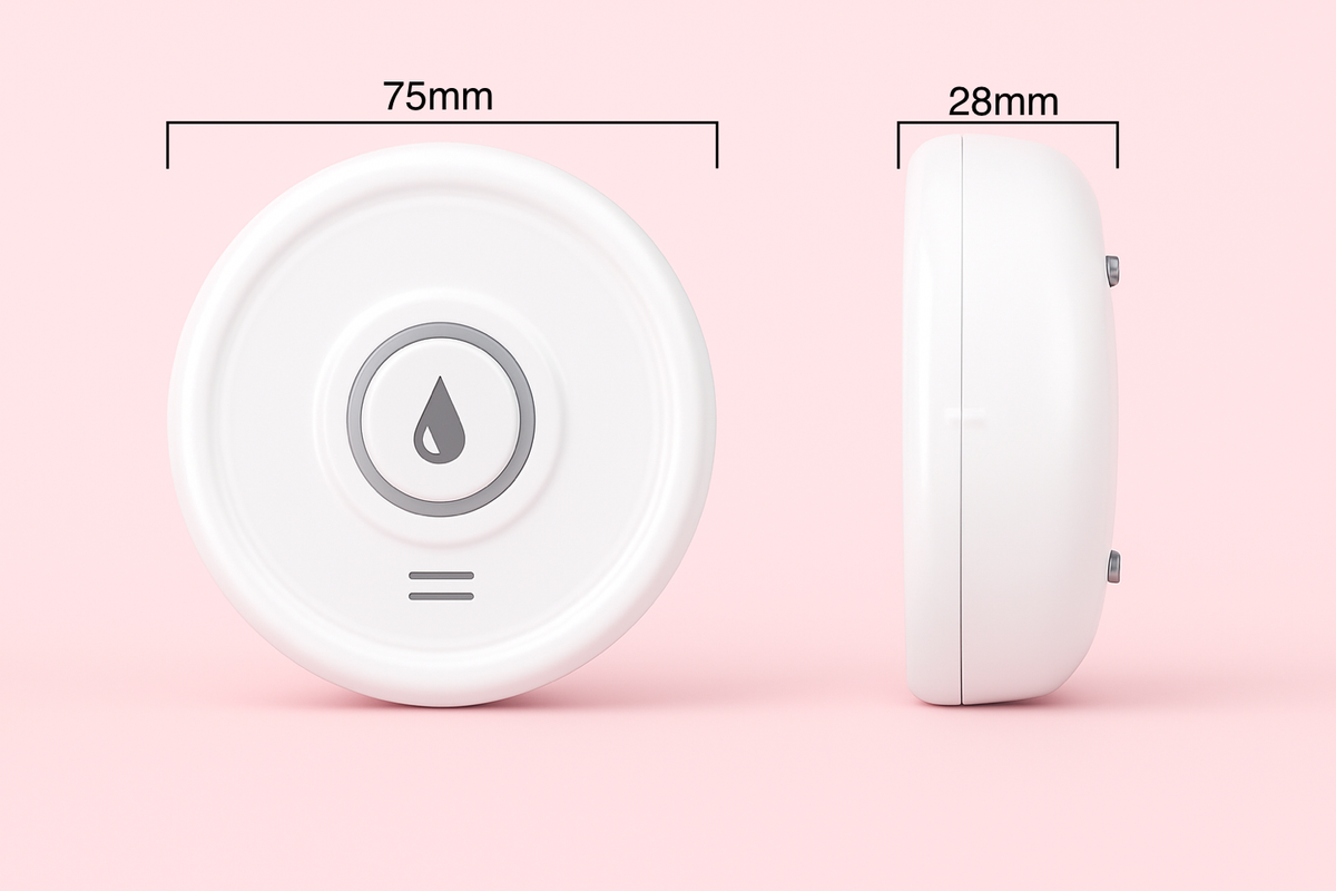 détecteur de fuite d'eau sur un fond rose guide de taille