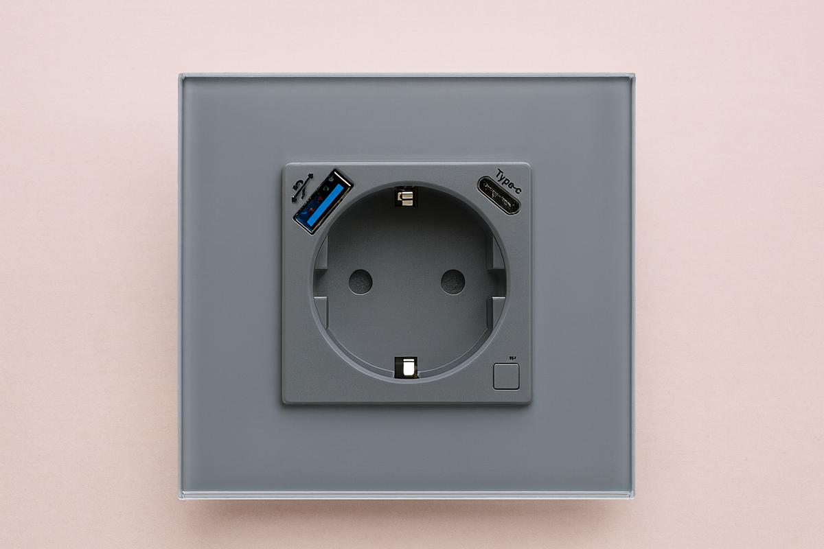 prise connectée encastrable usb type c gris