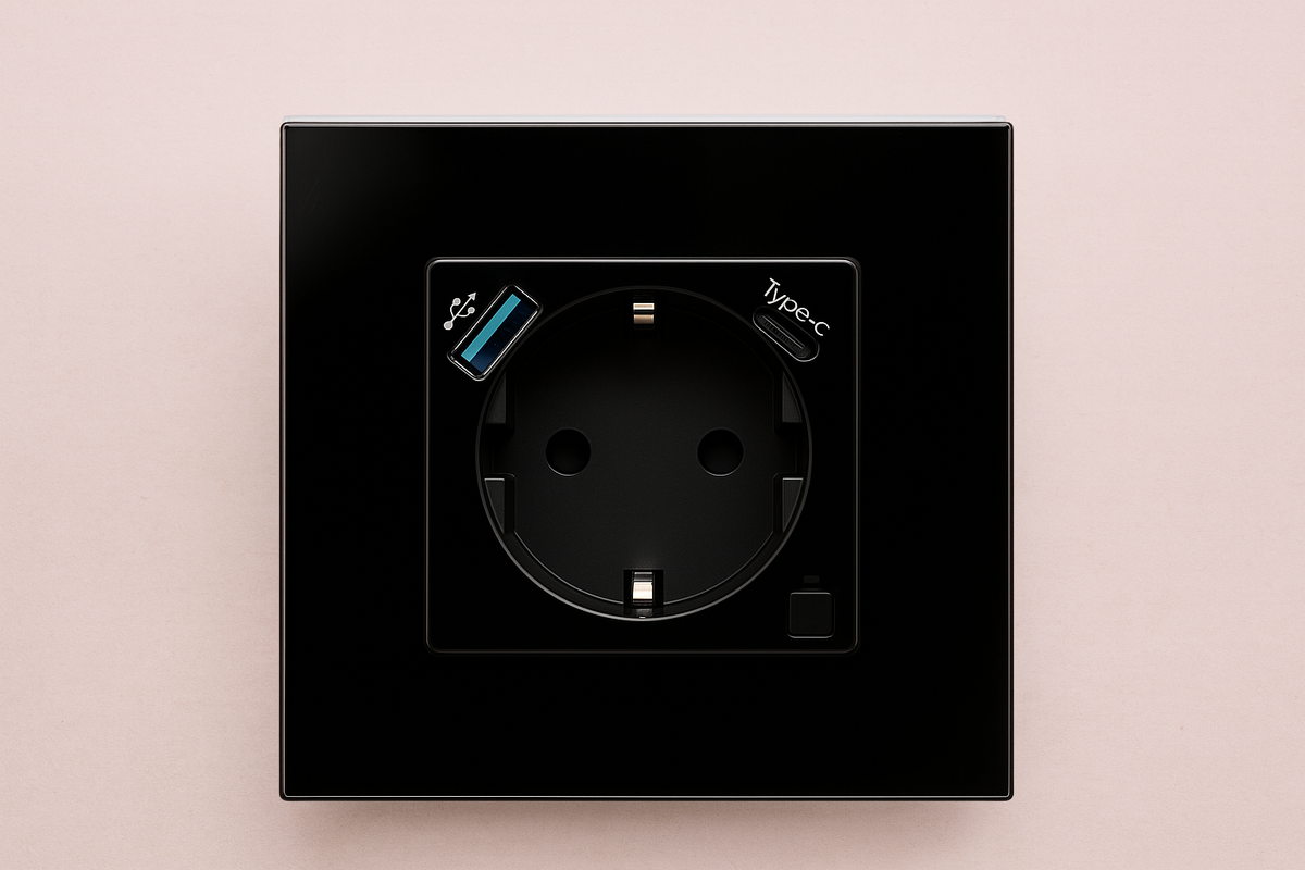 prise connectée encastrable usb type c noir